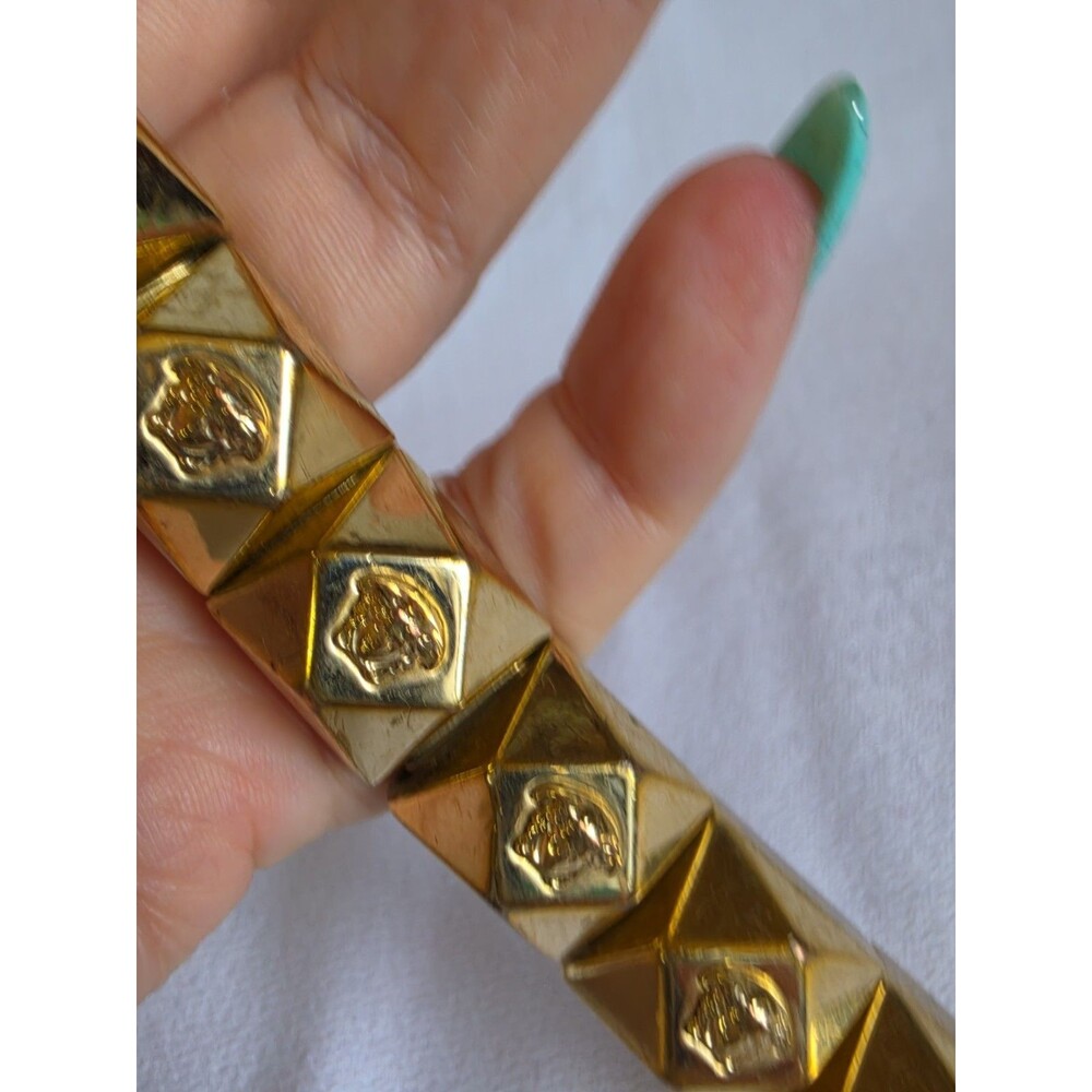 Vtg Gianni Versace Gold Tone Chunky Pyramid Links Medusa Bracelet - Picture 7 of 15
